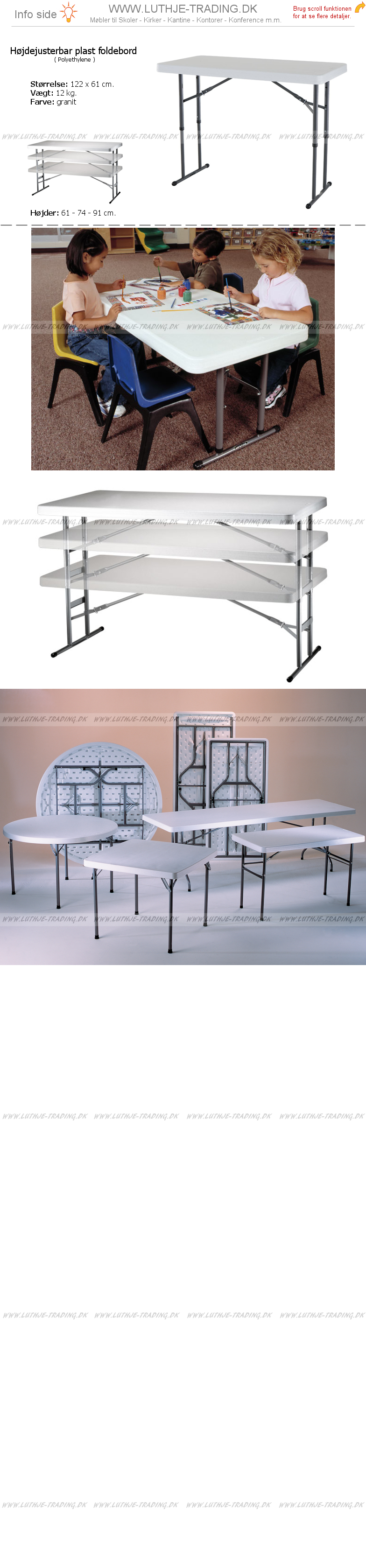 Justerbar klapborde 122 x 61 cm.